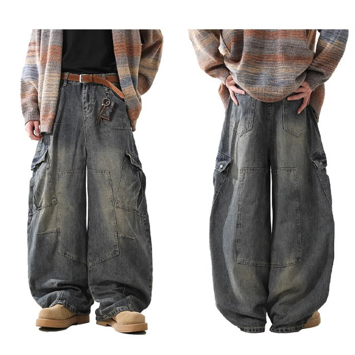 NOVA Multi-Pocket Washed Vintage baggy Jean